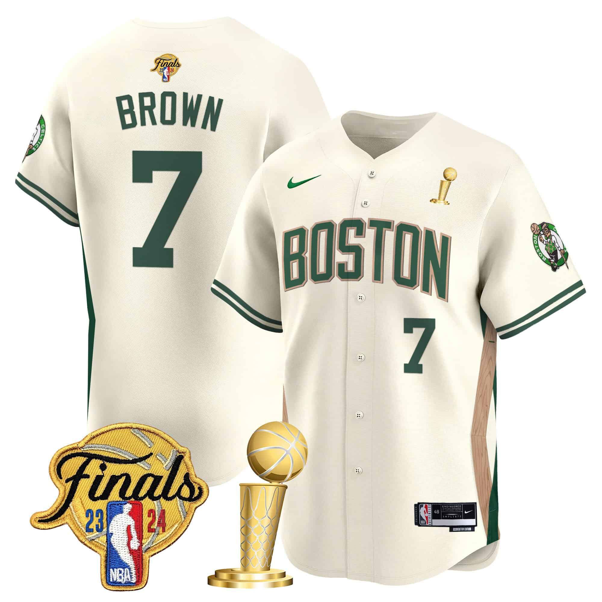 Men Boston Celtics #7 Brown Cream 2024 Nike Final & Champions Patch Baseball NBA Jersey->->NBA Jersey